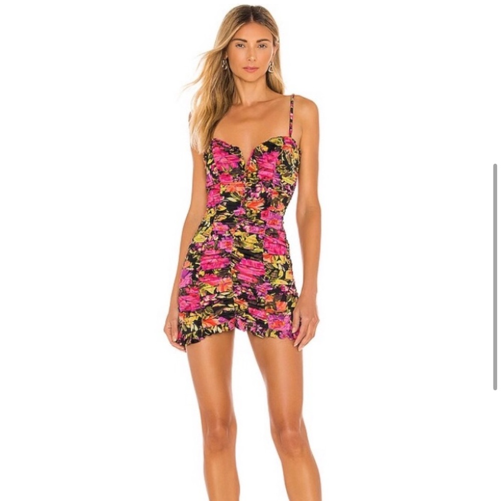 For Love And Lemons Dakota Mini Pink and Yellow Floral Dress Size M